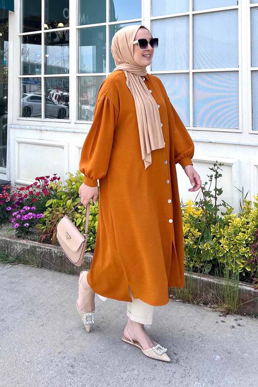 Sedef Düğme Tunik - Kremit