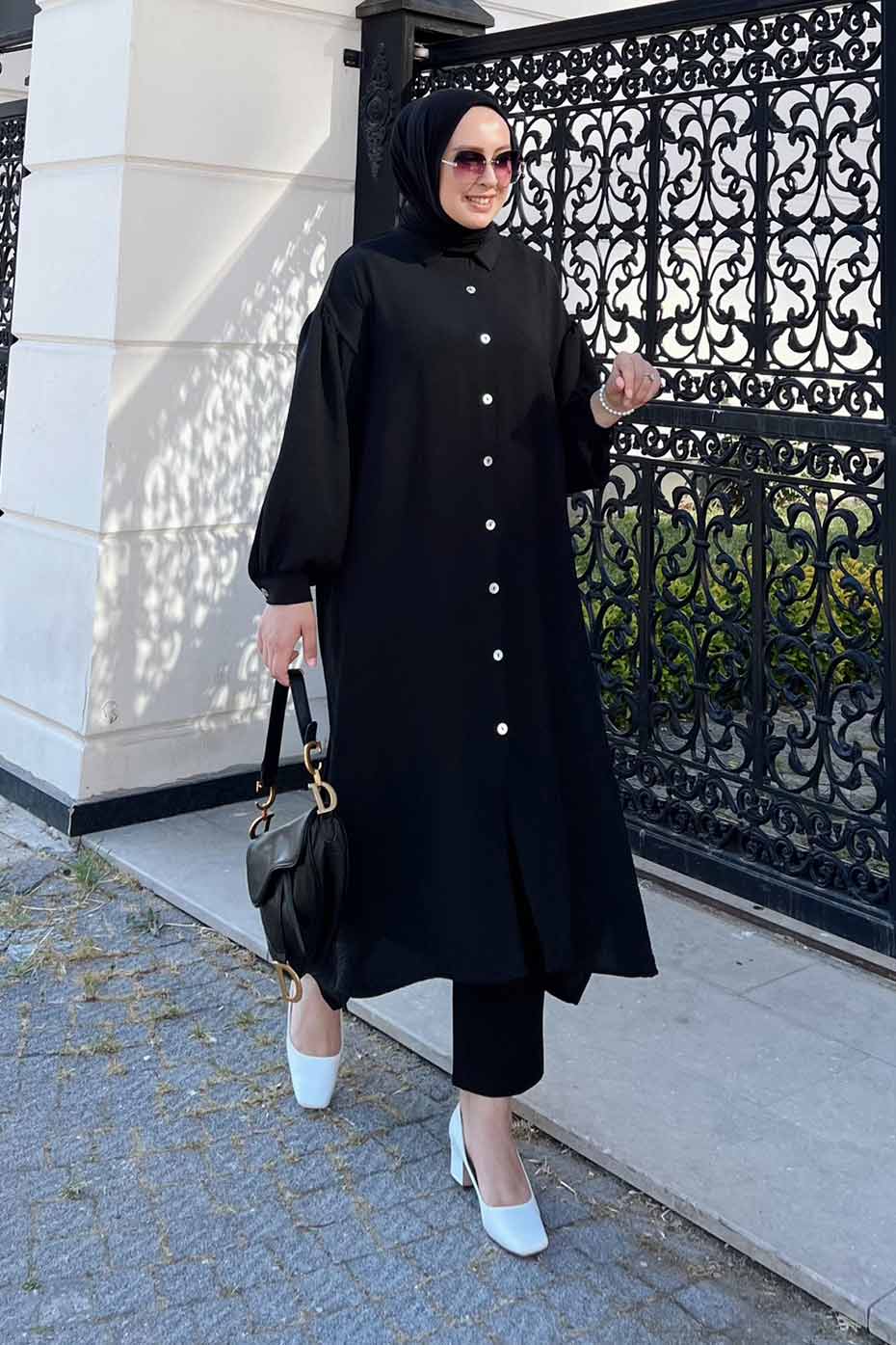 Sedef Düğme Tunik - Siyah