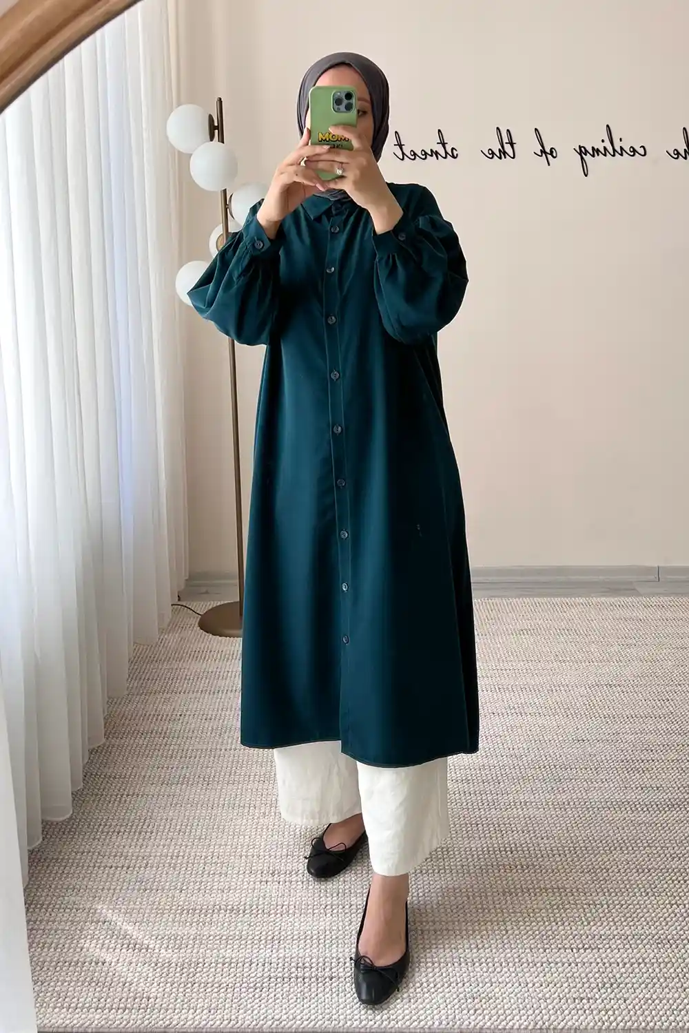 Boydan Düğmeli Zen Tunik - Petrol