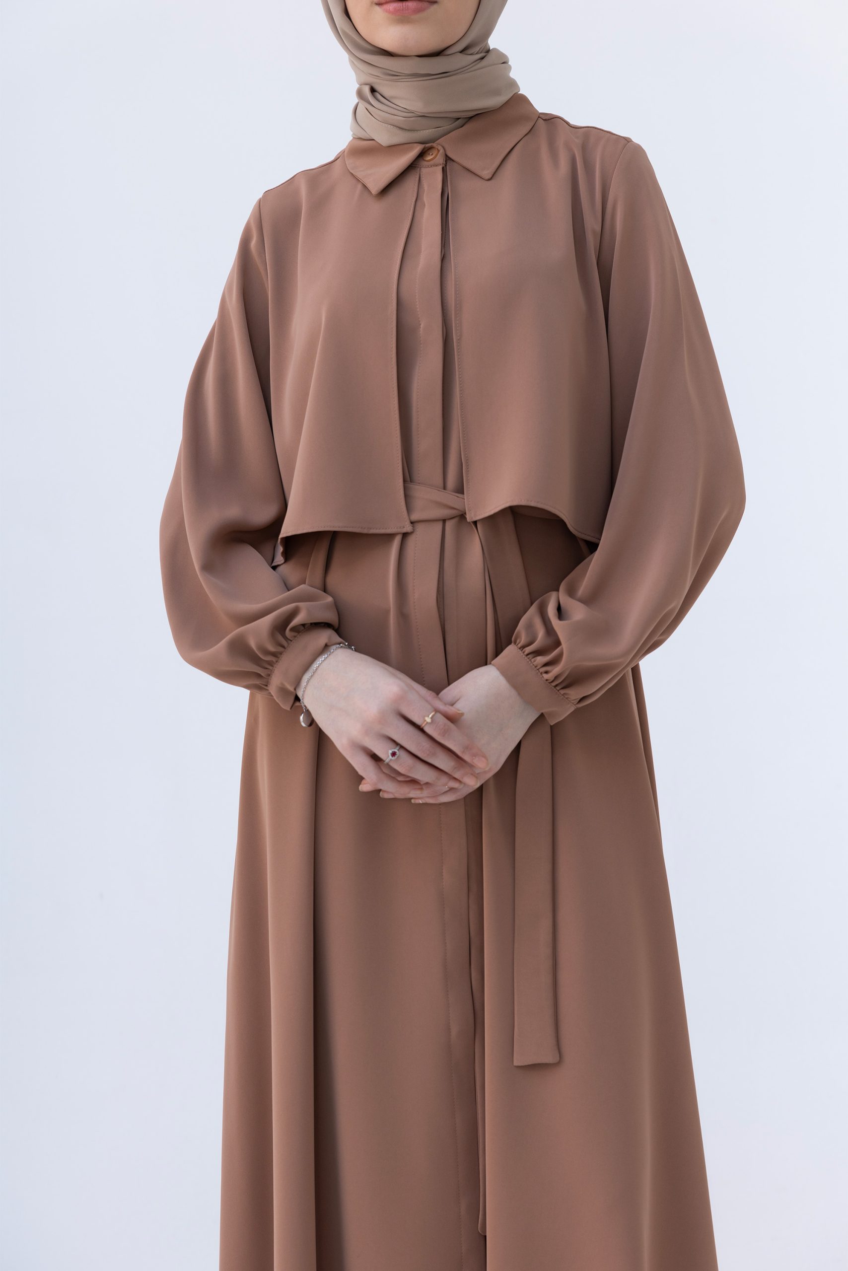 Perla Düğmeli Ferace - Vizon - Görsel 2