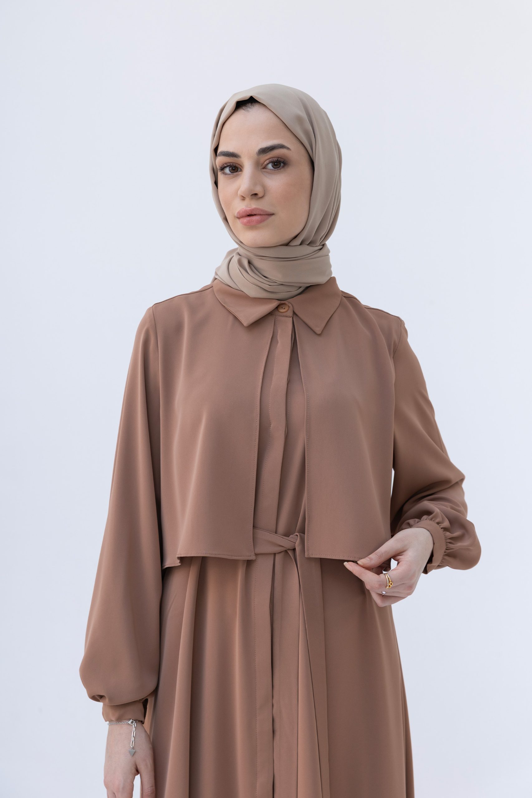 Perla Düğmeli Ferace - Vizon - Görsel 3