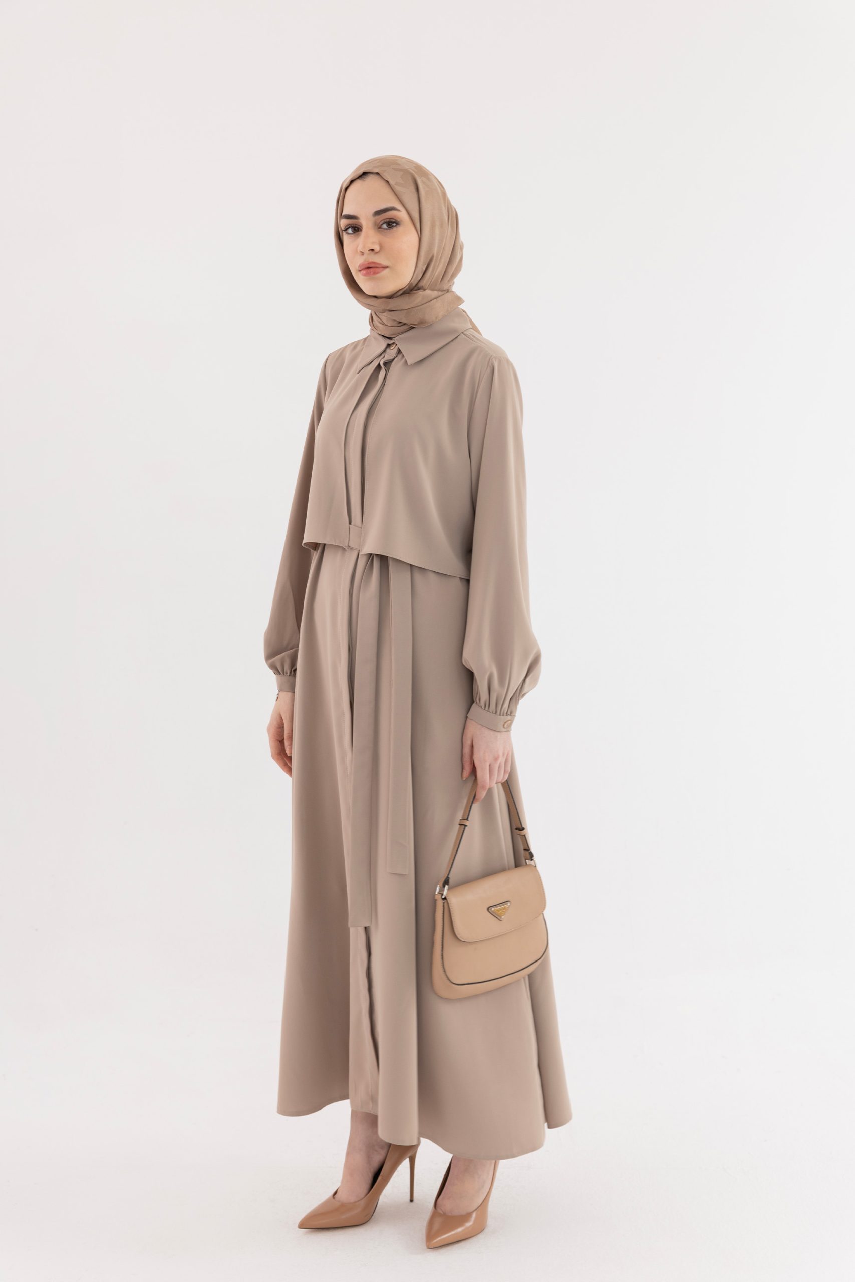 Perla Düğmeli Ferace - Toprak