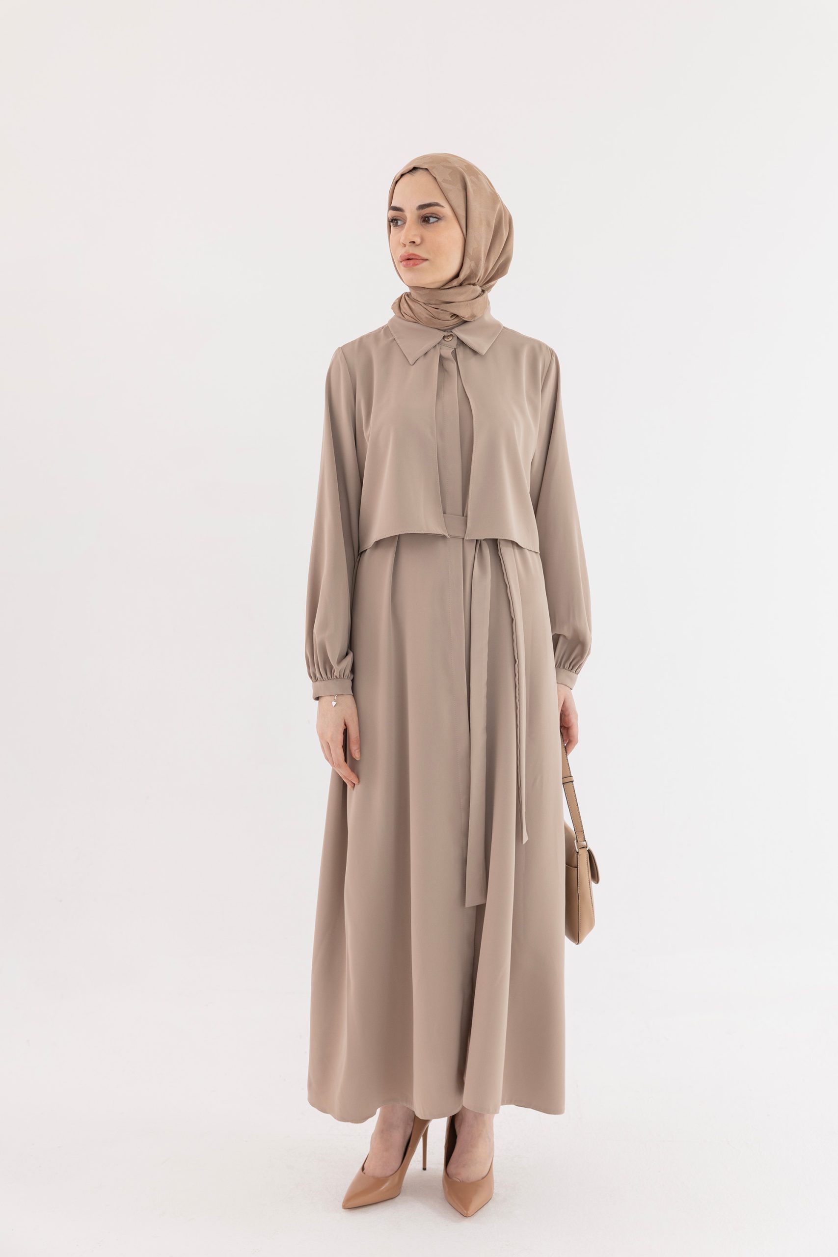 Perla Düğmeli Ferace - Toprak - Görsel 2