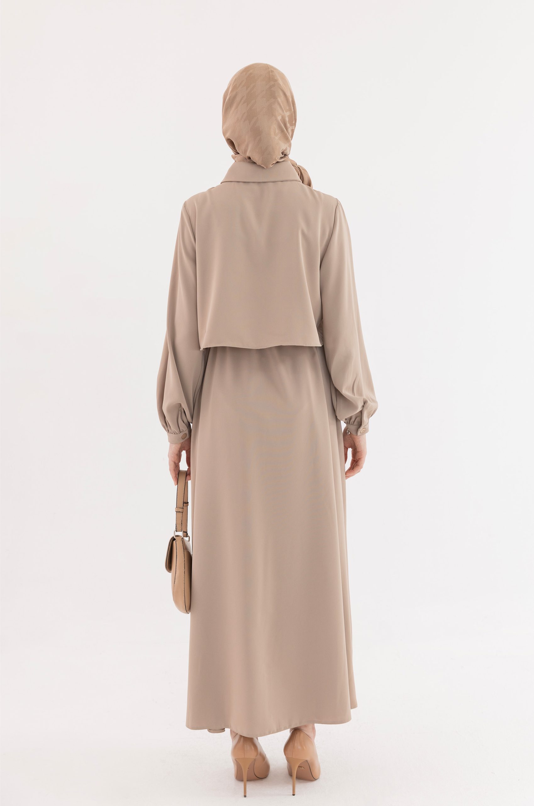 Perla Düğmeli Ferace - Toprak - Görsel 4