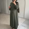 Helen Nervürlü Pamuk Tam Boy Takım - Haki